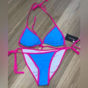 Suvimuga Blue & Hot Pink Triangle Bikini Set